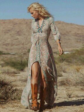Boho Western Maxi Dress Prairie Festival Free People Style L